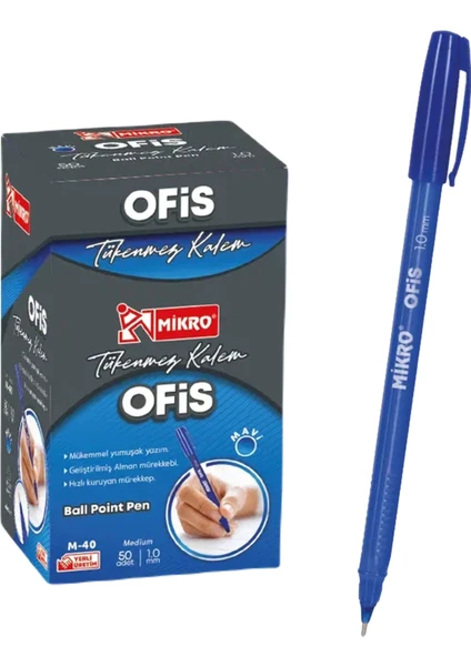 Mikro M-40 Tükenmez Kalem 1.0 mm Mavi 50 Adet